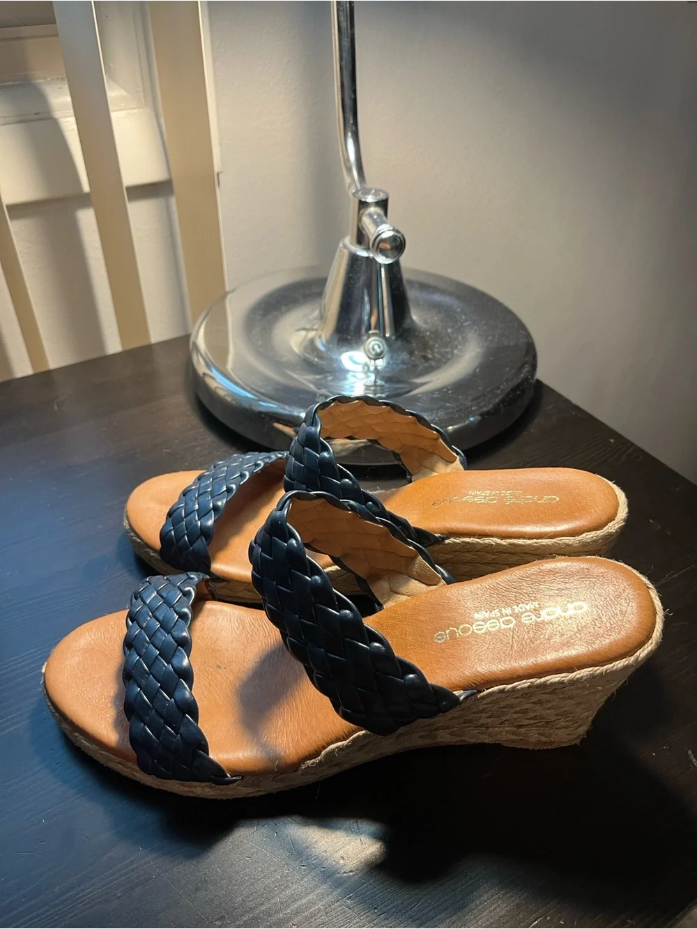 Braided navy blue Wedge Sandal for Women size 41/10 Andre Assous Sandal